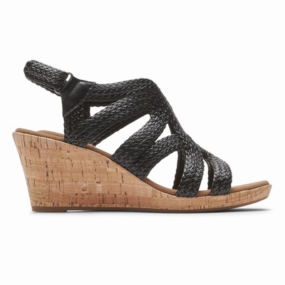 Cunhas Rockport Briah Braided Mulher Pretas PT-19736